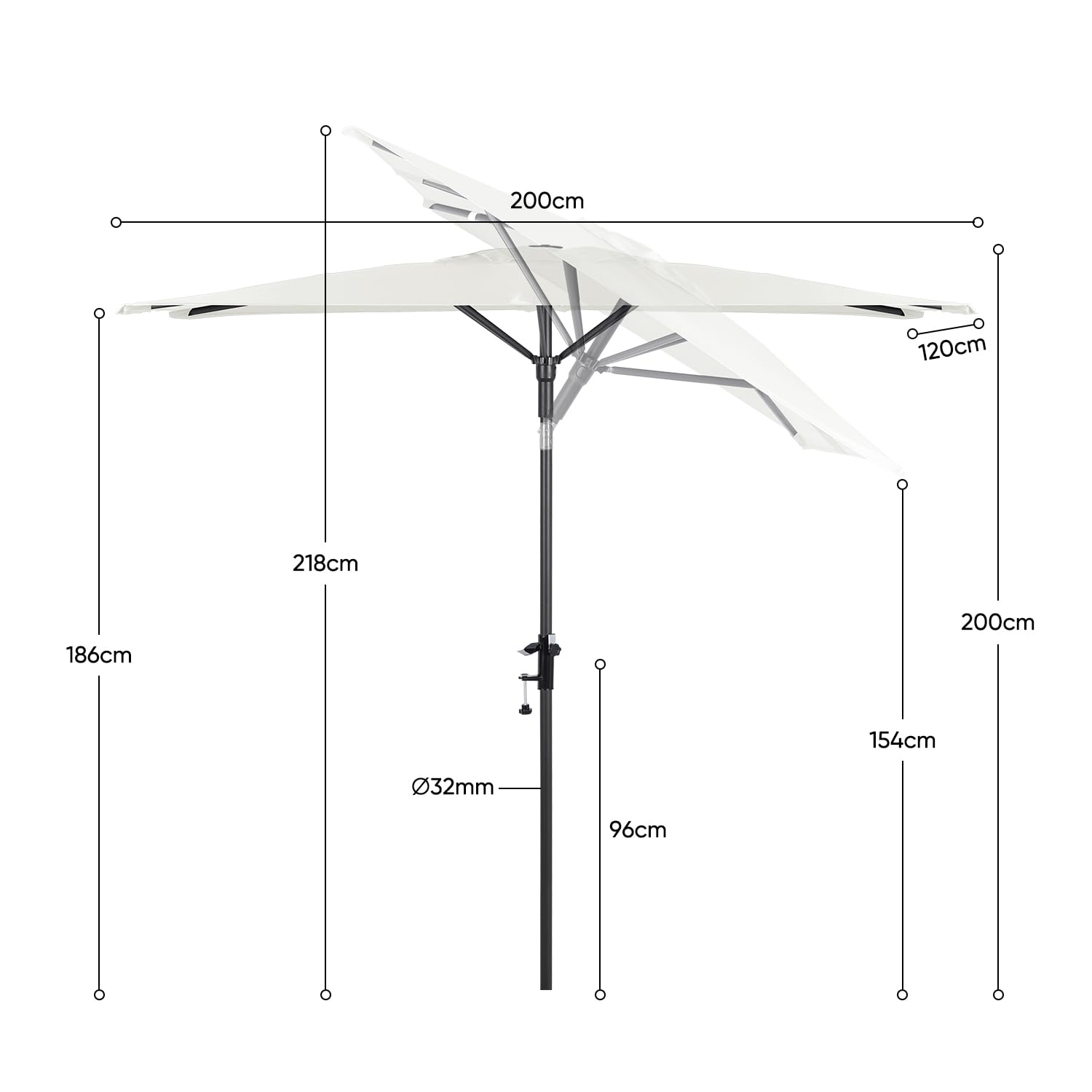 Sekey Parasol przeciwsłoneczny, prostokątny, 200 × 125 cm, z uchwytem, na balkon, taras i do ogrodu, odporny na wiatr, przechylany, UPF 50+