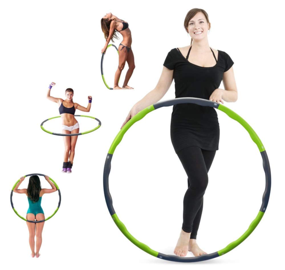 Hula Hoop zur Gewichtsreduktion, Reifen mit Schaumstoff ca 1 kg, Gewichten Einstellbar Breit 75-95 cm, Gewichten beschwerter Hula-Hoop-Reifen für Fitness (8 Knoten) (groen + Grijs)
