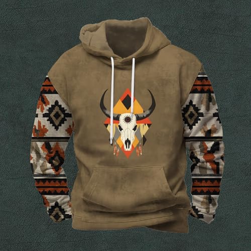 Aztec Hoodies for Men 2025 Fall Trendy Patchwork Long Sleeve Western Sweatshirts Cool Pullover Hoodies with Pockets3