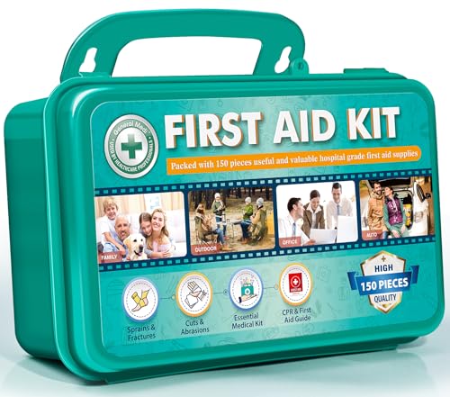 General Medi 150 Pieces Hardcase First Aid Kit - Includes Instant Cold Pack, Emergency Blanket for Travel, Home, Office, Vehicle, Camping, Workplace & Outdoor(Green)