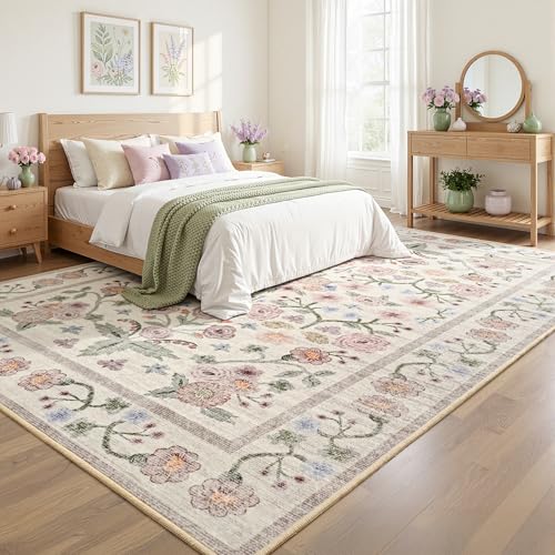Tapete decorativo floral lavable 5x7 suave y antideslizante miniatura 3