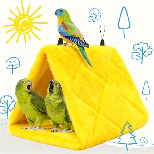 Image of Bird Nest Snuggle Hut Soft Plush Hammock Hanging Cage Tent for Birds Parrot Winter Warm Bed Pet Toy for Hamster Parrot Macaw Budgies Eclectus Parakeet Cockatiels Cockatoo Lovebird (Yellow)