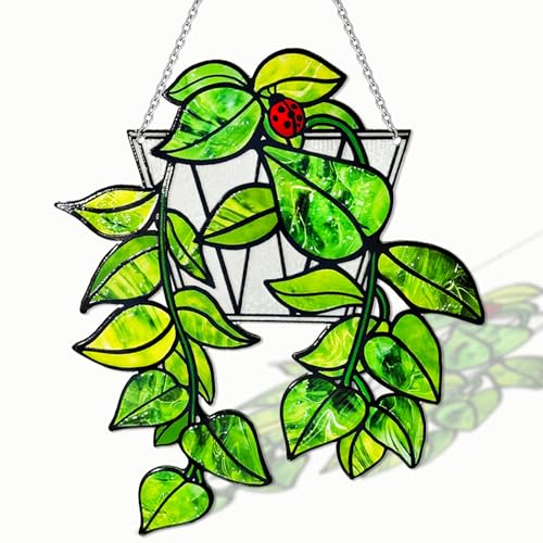 Stained Glass Plant Suncatchers Hanging Sun Catchers Indoor Window(9 in)
