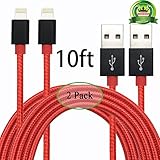 Abloom Nylon Lightning Charging Cable - 10 Feet - Red - 2 Piece