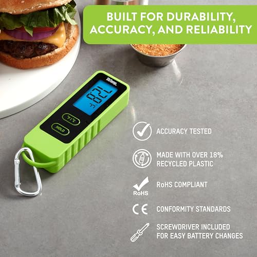 Image of Taylor TruTemp Compact Digital Folding Meat Thermometer with Carabiner Clip for Grilling BBQ Kitchen Griddle, Portable Gadget Essential, Food Temperature Monitor, Gift for Dad Him Men, Green