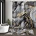 BayNook 4PCS Black Grey Marble Bathroom Sets with Shower Curtain and Rugs, Abstract Shower Curtain Sets with Rugs, Modern Bathroom Curtains Shower Set Accessories with Toilet Lid Cover