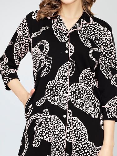 Image of ZEYO Women's Cotton Night Dress Leopard Printed Knee Length Night Gown 5791