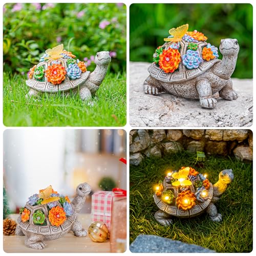 Ydkojgw GARDEN DECOR Solar Garden Outdoor Statues Turtle With Succulent And 8 Led Lights thumb #5