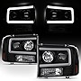 AKKON - For 99-04 Ford F250 F350 F450 F550 SuperDuty Pickup LED Tube Bar Black Projector Headlights Pair LH+RH