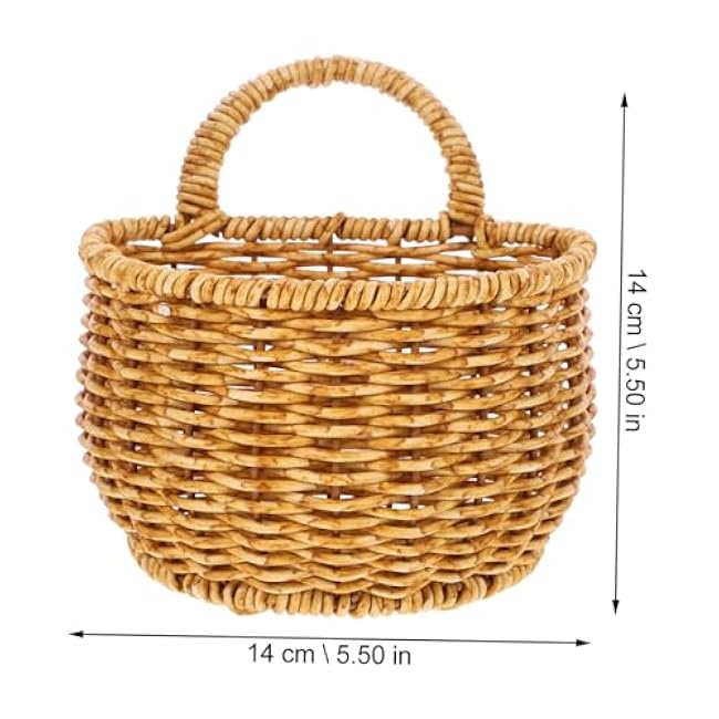 Cabilock Hand Woven Kitchen Hanging Basket Small Wall Mounted Storage Organizer for Bathroom Garlic Ginger Sundries Fresh Pastoral Style PE Material Versatile Home for Doors and Living