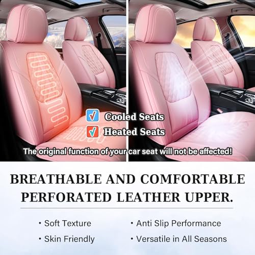 Coverado Seat Covers, Car Front Seat Covers with Backrest, Nappa Leather Car Seat Protectors,Waterproof &Breathable,Anti-Slip Automotive Seat Cushion, Universal Fit for Most Vehicles Pink by Coverado - Image 6