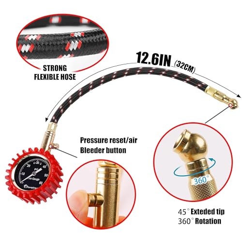 Image of Tire Pressure Gauge 0-60 PSI - Heavy Duty with Long Hose