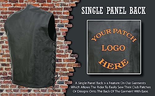 EL5360 Black Motorcycle Leather Vest with Denim Style Pockets -Riding Club Adult Vests4