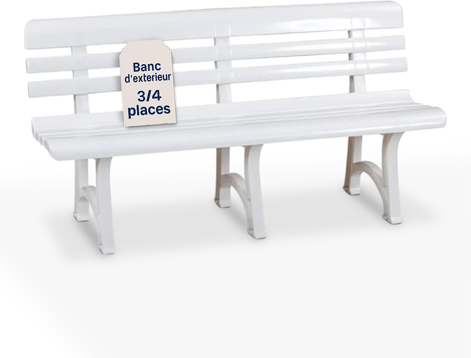 Tomaino - Banc de jardin en plastique - Banc de jardin 3 ou 4 places - Banc d'extérieur pour balcon, terrasse, véranda - Banc en plastique blanc