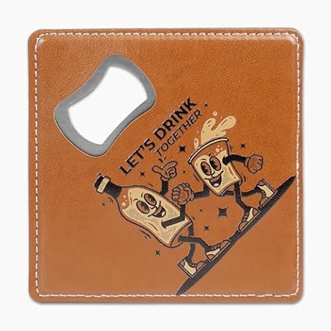 Purdaz Bottle Opening Coaster,2-In-1 Leather Bottle Opener,Square Bottle Opener-Dual Functions,Waterproof,Easy Care-Coaster Bottle Opener for Bar, Party, Home,Gift Cover