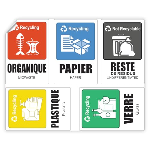 Ambiance Sticker Étiquettes Autocollant en PVC - Poubelle de Recyclage Souple Imperméable Lavable pour la Gestion des Sélectif Déchets Adhesif - 5...
