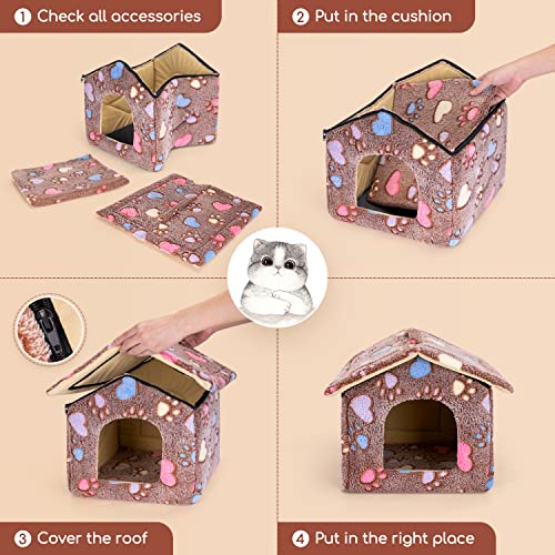 Nobleza Hundehütte für Hunde Katzen, Winterfest Hundehaus S 42x39x33 cm, Tragbare Haustier Hundehöhle, Abnehmbar Katzenhaus, Waschbar Schlafplatz, Hundebett mit Abnehmbarem Matratze, Braun