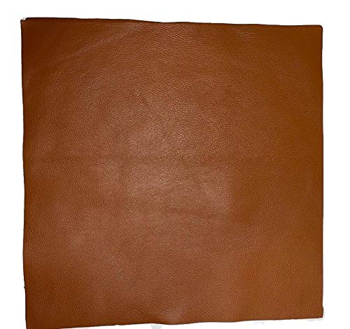 Natural Grain Cow Leathers: 12'' X 12'' Pre-Cut Leather Pieces (Cognac, 1 Piece) #TOP1