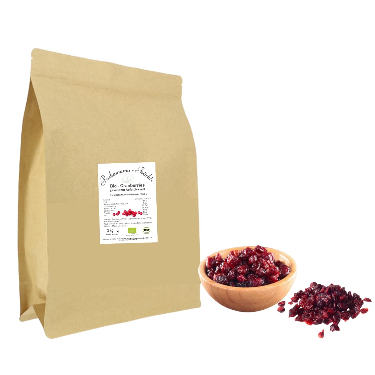 3 kg BIO Cranberries | gesüßt mit Apfeldicksaft | naturbelassen | ungeschwefelt