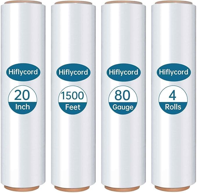 Stretch Wrap Film 20in x 1500ft, 80ga Heavy Duty Pallet Wrap