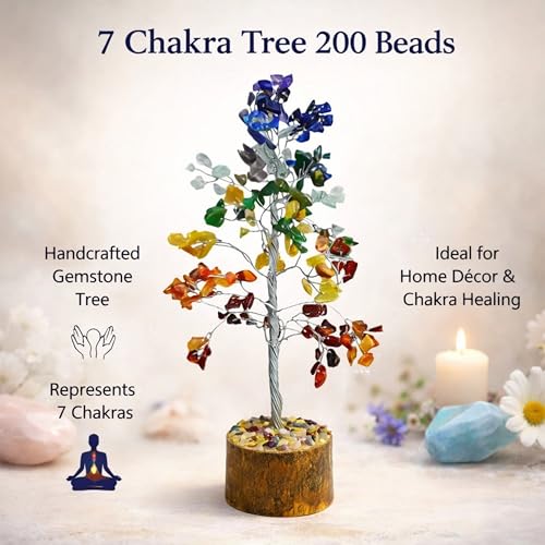 Image of REMEDYWALA Charged Seven Chakra Crystal Tree for Reiki HealingTree (200 Beads)