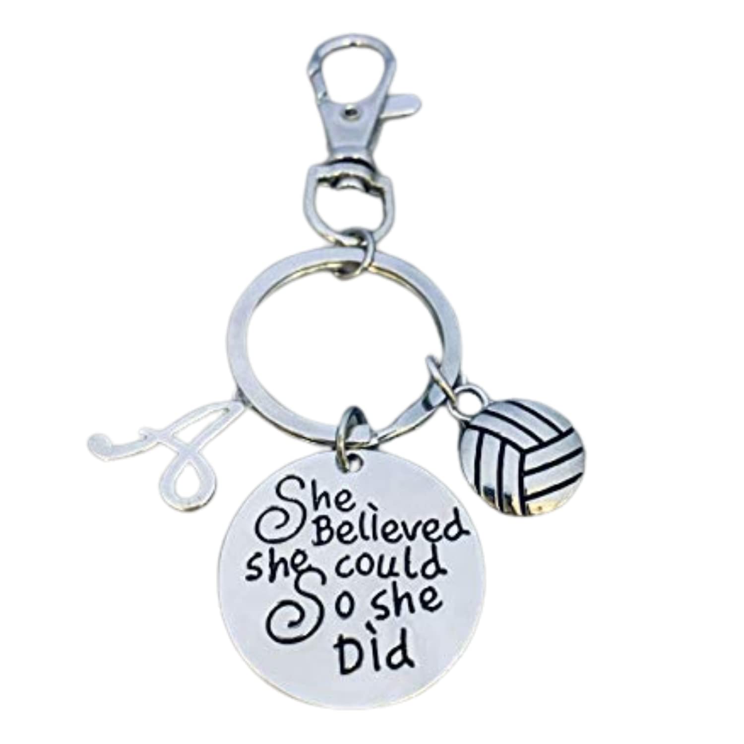 Infinity CollectionPersonalized Volleyball Zipper Pull Keychain with Letter Charm, Custom She Believed She Could So She Did Volleyball Gift, Girls Volleyball Jewelry, Perfect Volleyball Player, Team Gifts