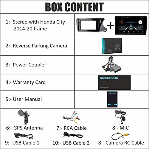 Image of 10 inch Android Car Stereo with Frame for Honda City (2014-2020) | 2GB RAM /32GB ROM | Full HD IPS Display | WiFi, GPS, Bluetooth | Gorilla Glass | Steering Wheel Control | Reverse Camera
