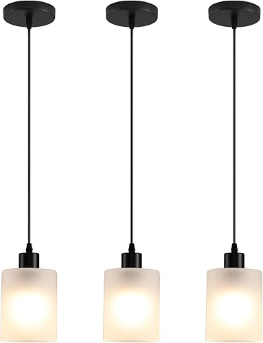 Paquete de 3 lámparas colgantes industriales, modernas pantallas de vidrio esmerilado para granja, lámparas colgantes ajustables para cocina, isla,
