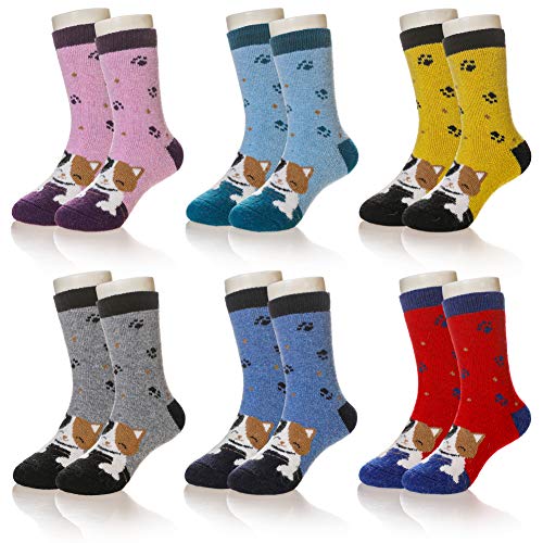 DoSmart Children's Winter Warm Wool Solid Color Socks Kids Boy Girls Thermal Crew Socks 6 Pairs(Cat B, 1-3T)