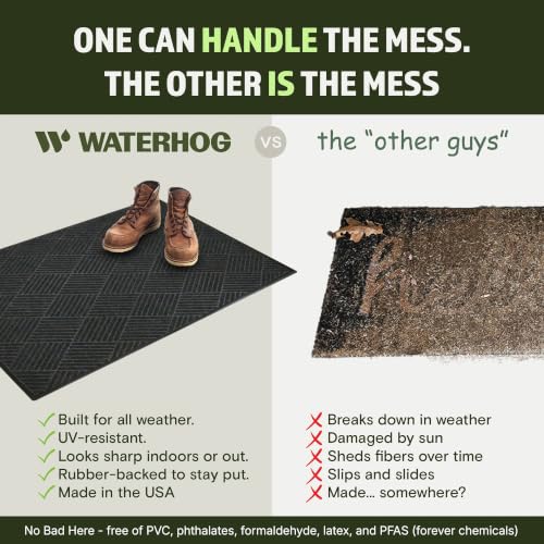 Image of WaterHog Max Diamonds Front Door Mat Indoor Outdoor Entrance, All-Weather Heavy Duty Commercial Doormat, Non-Slip Rubber Backing, Dirt & Moisture Trapper, Low Profile, Made in USA, 35 inchx59 inch Black Smoke