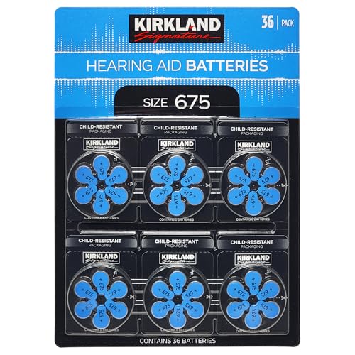 KIRKLAND Signature Hearing Aid Batteries, Size 675, Zinc-Air 1.45V, 36 Pack