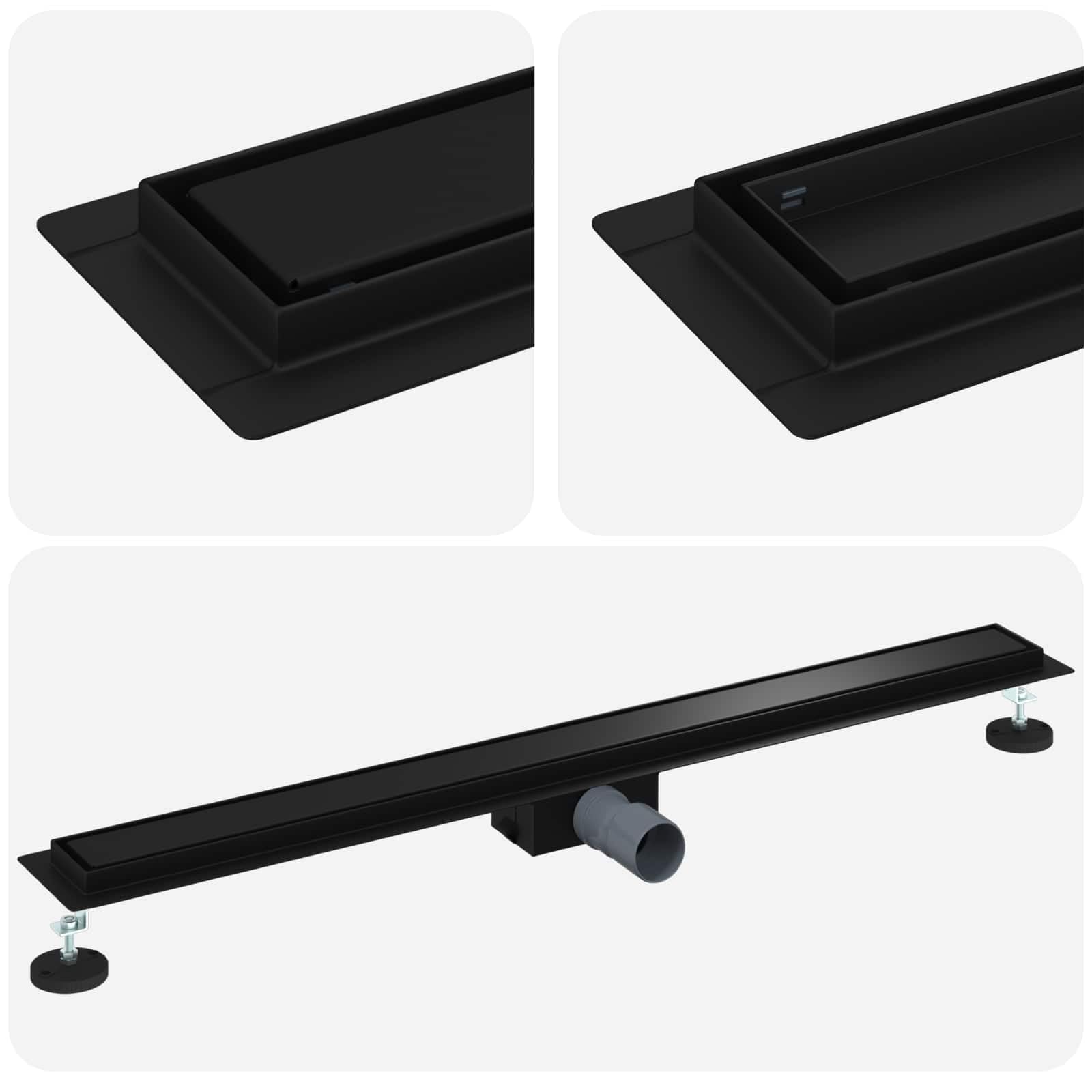 vidaXL Drenaggio Doccia 2 in 1 Nero 100 cm Acciaio Inox 304, Stile per Il Bagno, Scarico Doccia Moderno, Soluzione idraulica, Accessori per Il Controllo dell'Acqua
