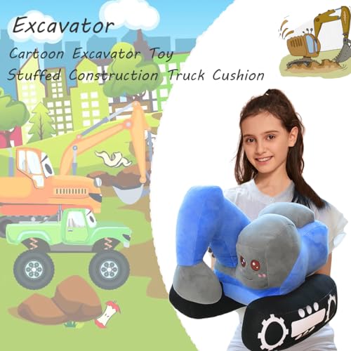 Image of ELAINREN Simulation Blue Excavator Plush Toy Cool Digger Stuffed Gifts for Boys Cartoon Construction Truck Plushie Car Gifts /26x23cm