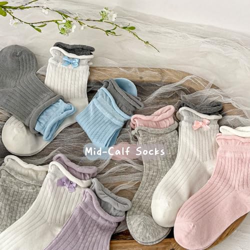 3 Pairs Toddler Ruffle Socks for Girls Little Mid Calf Socks Breathable Bowknot Ankle Sock3