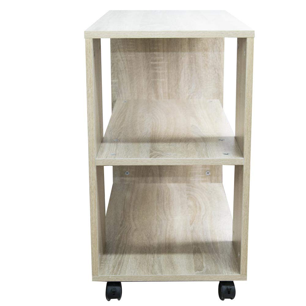 BAKAJI Bibliothèque Basse étagère à 5 étagères avec Roues en Bois mélaminé, Table latérale pour canapé, Design Moderne, pour Salon, Maison ou Bureau (Beige)