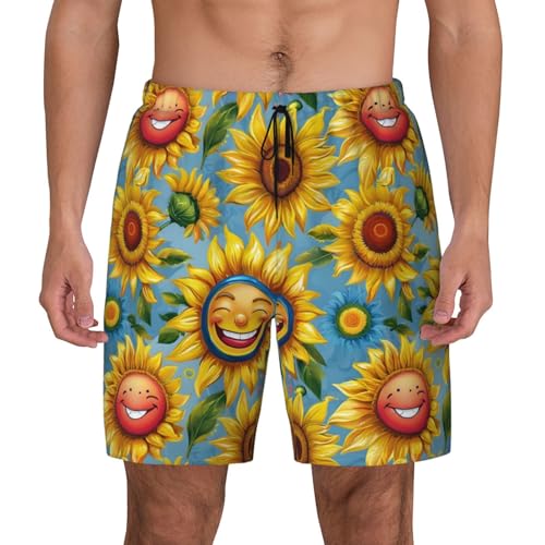 Smile Face Sunflower Print Men Stylish Functionality Swim Trunks Breathable Beach Shorts Surfing Gym Fishing