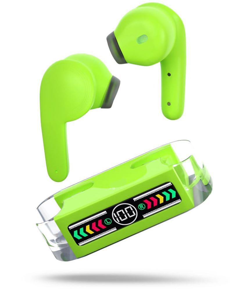 COREGENIX Power Slide TWS Earbuds, HD Mic & ENC Calls, 30Hrs Playtime, Bluetooth 5.3 Headphones, Type-C Fast Charging, 13mm Driver, Full Touch Control & IPX4 Sweat Resistant⦠(Green)