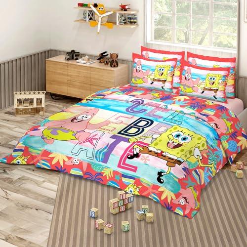 Image of Sassoon Spongebob Digital Printed 100% Cotton Bedsheet with 2 Pillow Covers in 300TC