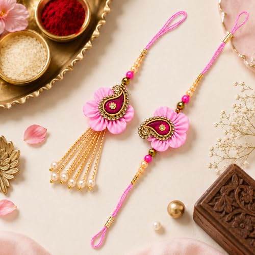 Image of JAIPUR ACE Elegant Blue inchBRO inch Designer Rakhi Gift Set with Greeting Card and Roli Chawal Pouch, Premium Brother Rakhi, Festive Raksha Bandhan Gift for Brother, Traditional (Prettiest Couple Rakhi)