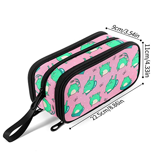 Image of Fustylead Kawaii Frogs Large Pencil Case Portable Stationery Bag Cosmetics Bag with Handle for School Office Travel