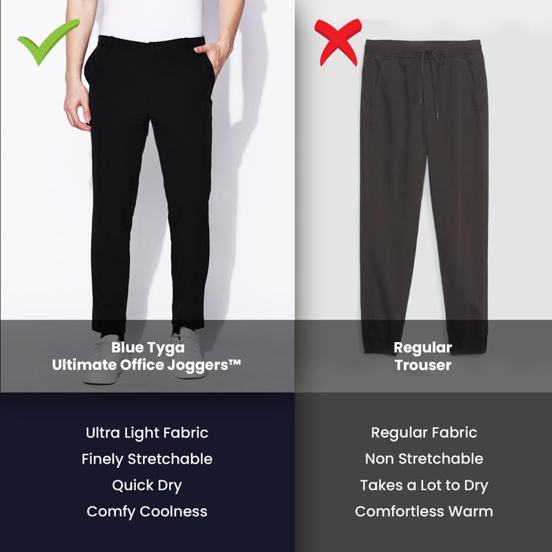 Image of BLUE TYGA Ultimate Office Joggers for Men | Wrinkle Free & Lightweight Joggers for Men | Ultra-Stretchable Pants for Office & Parties