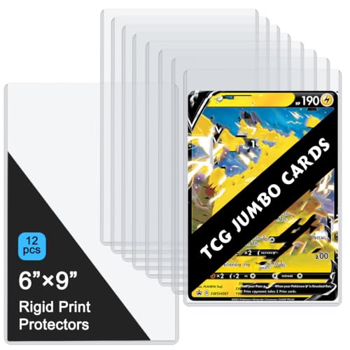 12PCS 6 x 9 Jumbo Card Sleeves Rigid Print Protectors Clear Hard Plastic Large Card Sleeves for Jumbo Card Top Loading Rigid Card Sheet Protectors for Postcards Photos Trading&Sports Cards