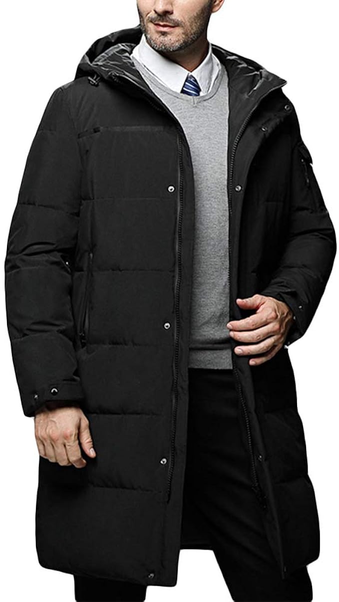 Allthemen Mens Down Jacket Long Hooded Insulated Lightweight Puffer