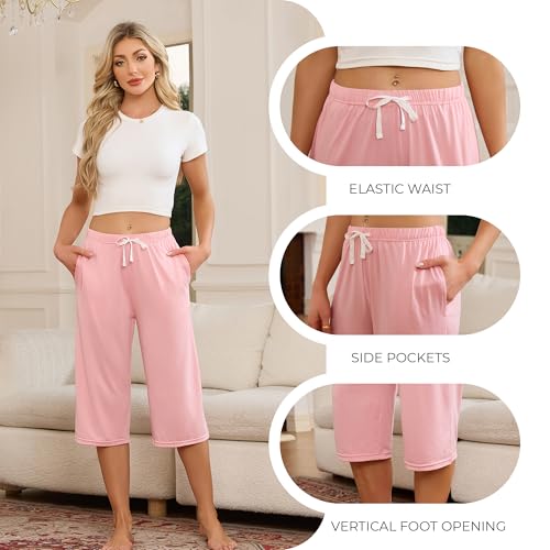 Image of U2SKIIN 3 Pack Womens Pajama Pants Capri Lounge with Pockets Comfy Drawstring Pj Bottoms Casual Summer Sleep