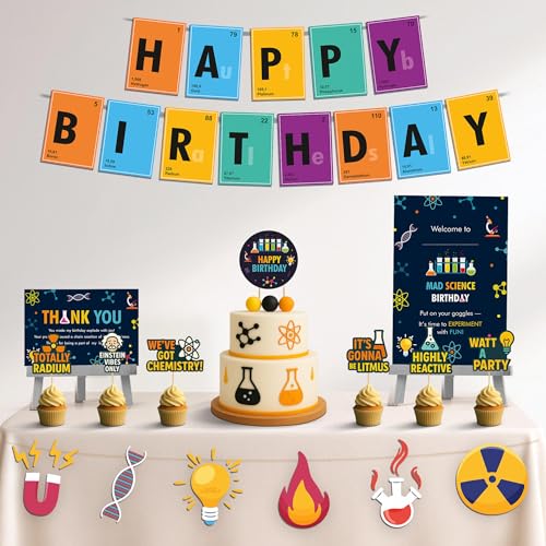 Image of Just Party Science Theme Party Decoration - 37 pcs Happy Birthday Decoration Kit for Kids | Science Theme Birthday Decoration Items for Boys & Girls |Includes Props,Theme Banners,Cake Topper,Glue Dots