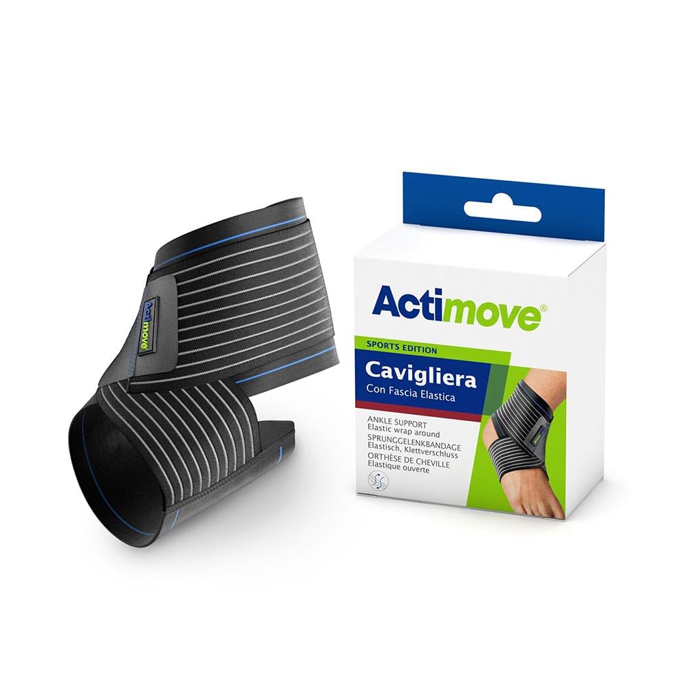 Actimove Sports - Cavigliera con Fascia Elastica taglia L Nera, 1 cavigliera