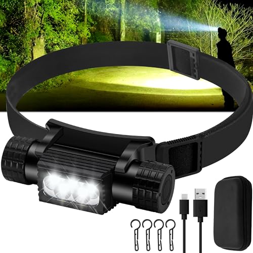 Headlamp Rechargeable, 2000 Lumen Super Bright LED Head Lamp for Adults, IP67 Waterproof Rechargeable Headlight with 9 Modes, Head Flashlight with 2600 mAh for Outdoor Camping Hiking Fishing Running by Rugtol - Used condition - US$23.03