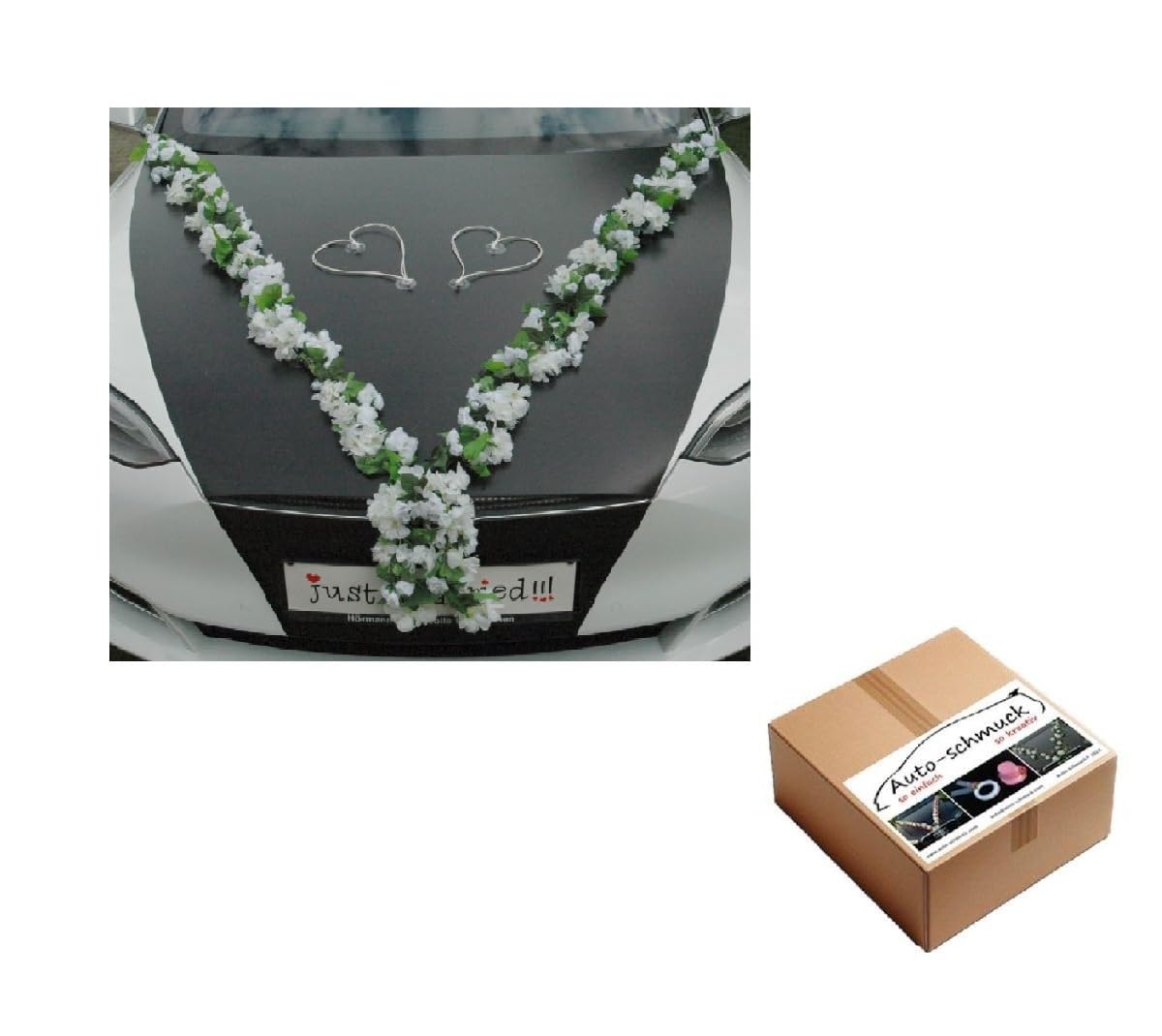 MultiblUTIGE Guirlande de mariés avec roses orchidées et camélias Décoration de voiture Mariage Voiture Décoration de voiture (Blanc)