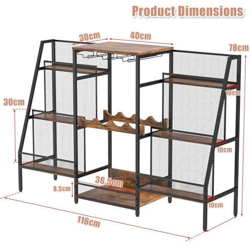 رف مشروبات قائم بذاته من ليودوكس، حامل بار شبه منحرف من 6 طبقات، خزانة مشروبات مع اسوار، خزانة مشروبات مع حامل زجاج، طاولة بار منزلية صغيرة لخزائن المشروبات، رف تخزين لغرفة المكتب