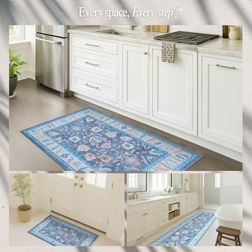 Fame Rugs Modern Oushak Rug 10x13, Vintage Turkish Blue Oriental Antique Inspired Area Rugs, Washable Foldable Luxury Living Room Bedroom (387BNB, 9'8 x 13') - Image 6